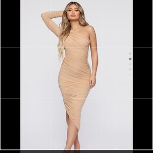 Cute Nude One Shoulder Dress